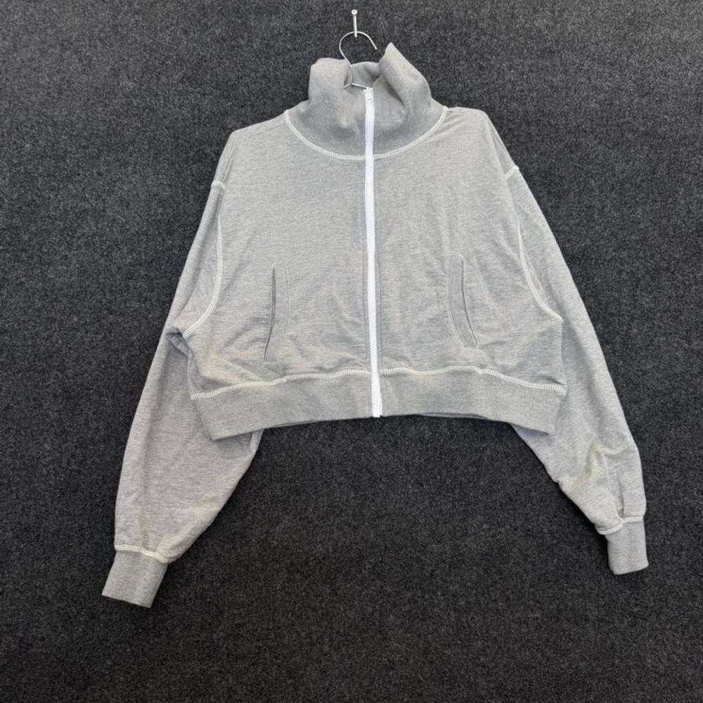 BDG Women's Medium gray cropped full zip mock neck sweatshirt jacket